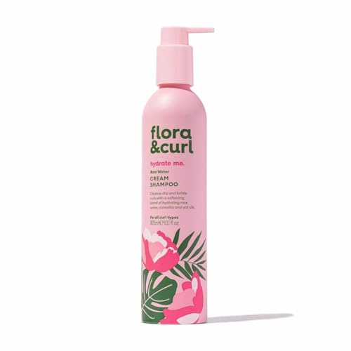 Flora & Curl Rose Water Cream Shampoo | Hydrating Botanical Hair Wash with Rose Water, Honey, Oat Silk Proteins, Camellia Oil & Passionfruit Oil | For Dry, Curly & Coily Hair | 300ml