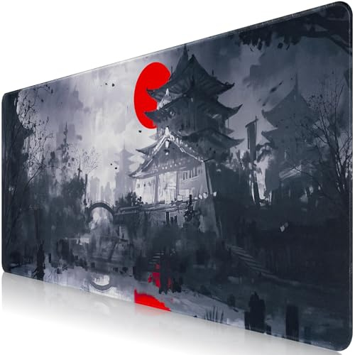 Sevenpers Mousepad XXXL Japanische Kunst Mauspads,1200x600mm,Grau | Überdimensionales Rutschfeste Gummimatten Gaming-Mauspads,Waschbares Mauspad für PC,Maus und Tastatur