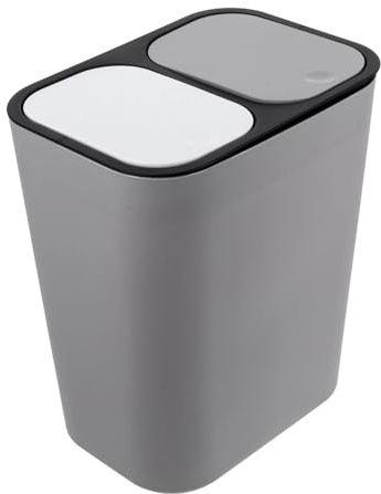 CLISPEED Cubo De Basura De 2 Compartimentos 15l Color Gris Claro Contenedor De Reciclaje De Cocina Plástico Resistente Tapa Integrada Para Residuos Secos y Húmedos Uso Doméstico