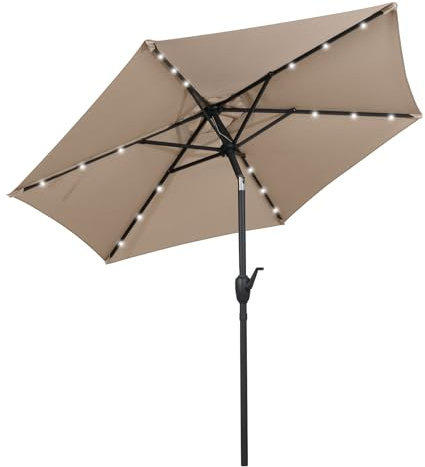 GOPLUS 2,3M Parasol de Jardin Extérieur, Parasol Inclinable avec 6 Baleines, Manivelle, Trou de Ventilation, Protection Solaire, pour Plage Balcon Patio, Base Non Incluse (Marron)