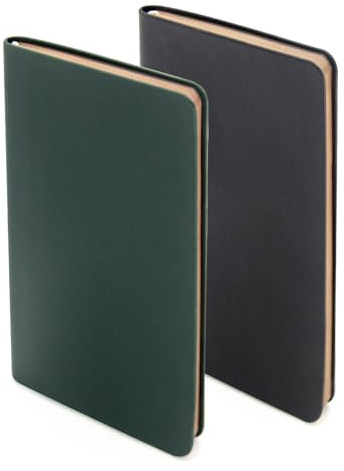 WETLOTE A6 Taschen-Notizbuch, Softcover Journal, Notizbuch mit Geradkorn – 2er-Pack, 58 Blatt 55GSM, Liniert & Kariert für Büro, Schule and Reisen - 8 x 14 cm（Schwarz + Dunkelgrün）