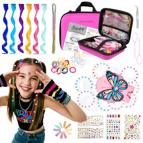 Perlen zum auffädeln Kinder Schmuck Schnurset, Hair Bedazzler Kit Glitzersteine Haare Maschine Glitzersteine Haare Maschine Geschenk Mädchen 5 6 7 8 9 Jahre Hair Braiding Machine DIY Haardekorations