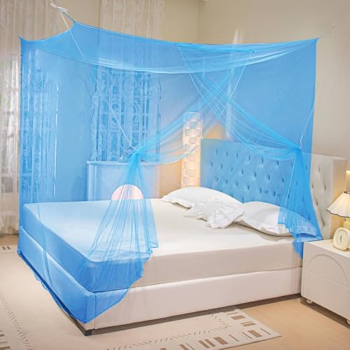 COZFUR Moustiquaire pour lit - Ciel de lit rectangulaire avec une ouverture - Pour camping intérieur et extérieur - Bleu - 200 x 119 x 180 cm (L x l x H)