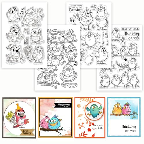 GLOBLELAND 4 Hojas Divertidas Pájaros Sello Transparente Para Scrapbooking Dibujos Animados Pájaro Sello de Silicona Dibujos Animados Animados Juego de Sello Transparente para Diseño de Tarjetas DIY