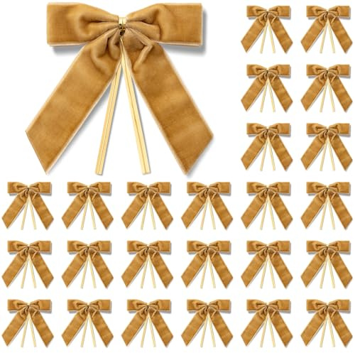 MORSUNBELA Schleifen Deko Weihnachtsschleifen aus Samt zum Basteln von Geschenkschleifen für den Weihnachtsbaum Vintage Schleife aus Samtband für Weihnachten, Geburtstag, Hochzeit,25 Stück