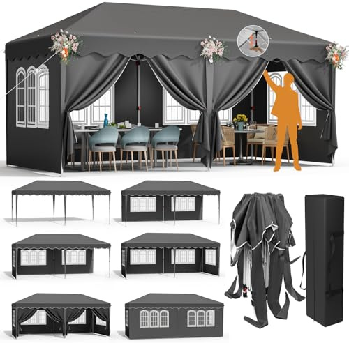Carpa Plegable Pop-up 3x6M,Gazebo 3x6 con un Solo Empuje, Impermeable Pabellón de jardín con 6 Paneles Laterales, Tienda de campaña para Fiestas al Aire Libre, para Festival/Camping/Mercado, Gris
