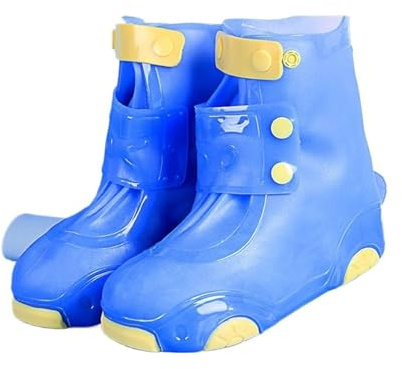 IKFGTJRE Vattentätt skoskydd vattentäta skydd silikon överskor stövlar skydd bärbar snö gummi skyddar fot regn för pojke flicka, BLÅ, L