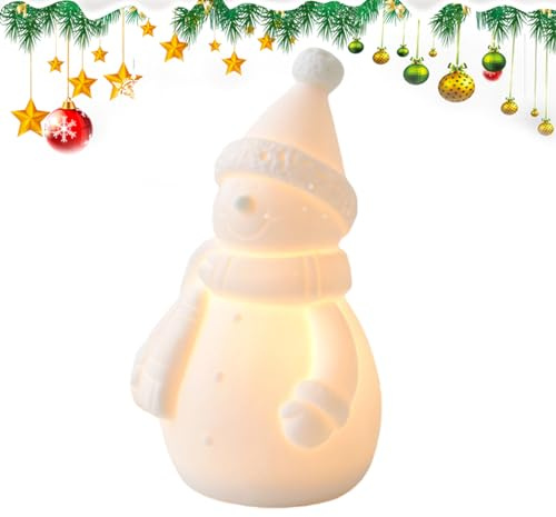 Amesor Figura De Muñeco De Nieve Navideña con Luz - Figuras De Cerámica Navideñas con Luz | Estacionales para Hogar Dormitorio Aula Oficina