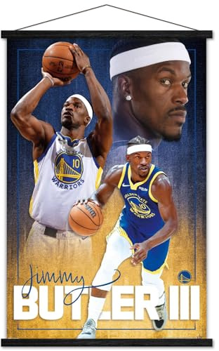 NBA Golden State Warriors - Jimmy Butler 25 Wall Poster with Magnetic Frame, 34L x 22.4W, Print and Black Hanger Bundle