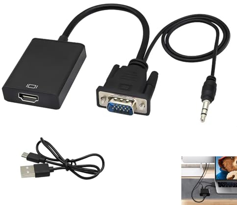 VGA to HDMI Adapter with Audio, VGA to HDMI Adapter 1080P, HDMI to Vga Converter for video recorder, PC, Laptop, Streaming Stick, 3.5mm audio jack, USB Powered, Compatible with Monitors Projectors TV