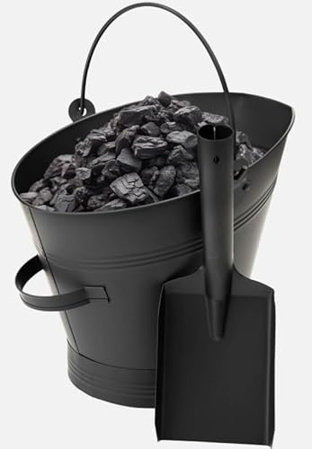 Unibos | Heavy Duty Metal Ash Bucket with Free Shovel - Fireside Storage Coal Ash Bin Fire Log Container | Fireplaces Pits Wood Burning Stove Charcoal Box Outdoor Indoor