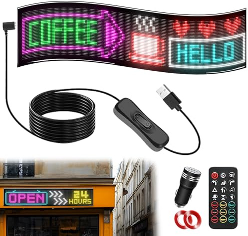 Kensbro 20 * 78cm LED Augen Auto LKW, RGB Display mit 2 Zeilen Anzeige | Programmierbare LED Anzeige mit App Steuerung und Fernbedienung, für Text, Muster und Auto LKW Dekoration