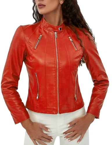 Generico Giubbino Pelle Donna Giacca Di Pelle Donna Giacca Camoscio Primaverile Invernale In Biker Giacchino Corto Giubbotto Autunnale Corta Giacche Estive Chiodo Uomo Curvy Mezza Stagione Leggero Xs