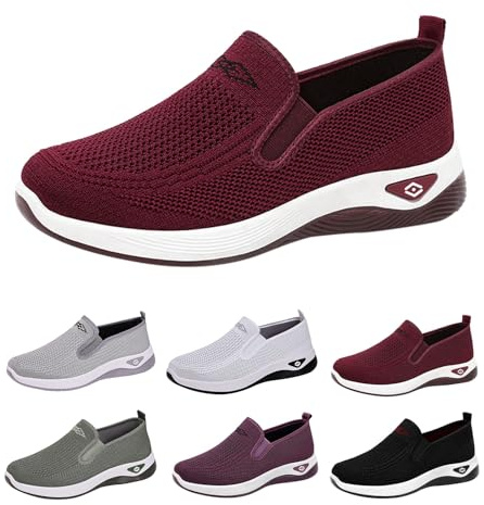 Fritidsskor dam sommar – sommarskor dam bekväma tofflor enfärgade damskor ventilerande joggingskor fashionabla sportskor bekväma sneakers tjock sula promenadskor, röd, 38 EU