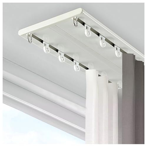 Ultratunn dubbel trac glidskena för tak – 250 cm vit aluminiumrumsavdelare för kontor och hem – justerbara längder 150/280/390/450/500 cm, tyst drift