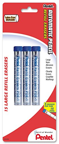 Pentel Refill Eraser for AL, Ax and PD Series Pencils 5 Pcs/Tube,Thermoplastic Elastomer, 3-PK