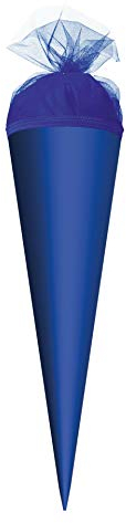 ROTH Bastel-Schultüte klein ultramarinblau - 35 cm rund - mit dunkelblauem Tüllverschluss