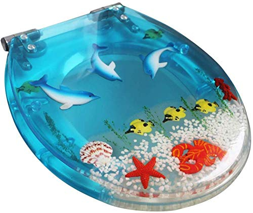 SCDXJ Kristallblau-Weißer Toilettensitz mit 3D-Effekten, Delfinen, Muscheln und Sand