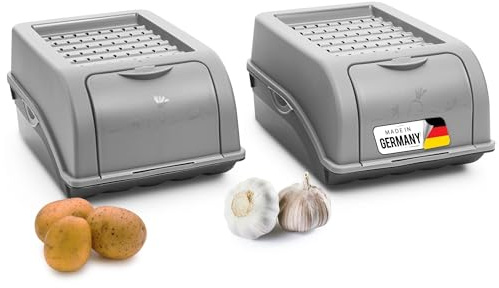 Novaliv Kartoffel Aufbewahrungsbox | 2x klein 3,5L | GRAU | Zwiebelbox | Gemüsebox stapelbar Kartoffelbox Zwiebel Aufbewahrung Kartoffelkorb Obstbehälter Kartoffelkiste Frischhaltedose