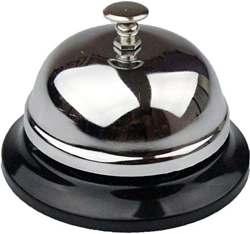 KAV 200mm x 100mm Stainless Steel Service Bell - Durable and Loud Desk Bell with Black Base for Hotel, Restaurant, Classroom, and Concierge Use - Glossy Nickel Finish