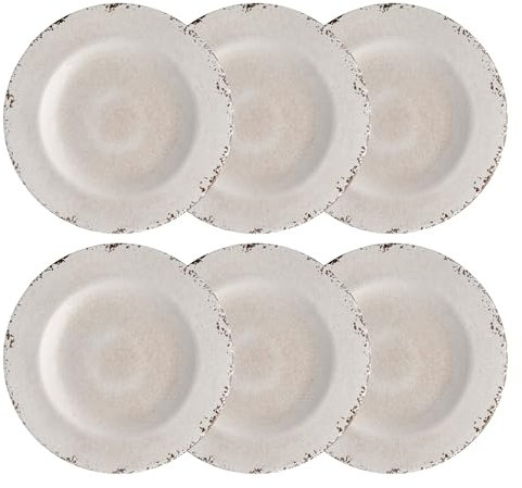 UPware Crackle Melamine Salad Plate Set, Round Plates for Risotto, Pasta, and Salad, BPA-Free, Dishwasher Safe, Cream, 8.75 Inch, Set of 6