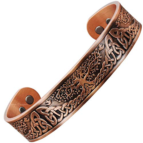 Bracelet Jonc celtique Homme Femme Bracelet Magnétique en Cuivre Pur avec six aimants Idée Cadeau Anniversaire (TRL)-Arbre de vie celtique (M: Poignet 16,5-19,5cm)
