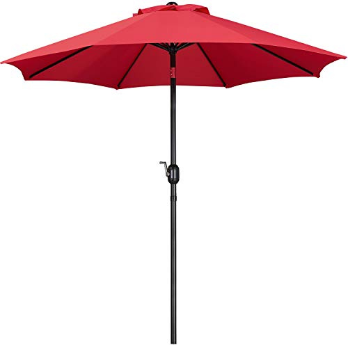 Yaheetech Sonnenschirm Ø 270cm Rund mit Kurbel Knickbar UV Schutz, Rot | Terrassenschirm mit 8 Rippen, Neigungsverstellung & Stabilen Metallstreben für Sonnenschutz für Balkon/Terrasse/Markt/Garten