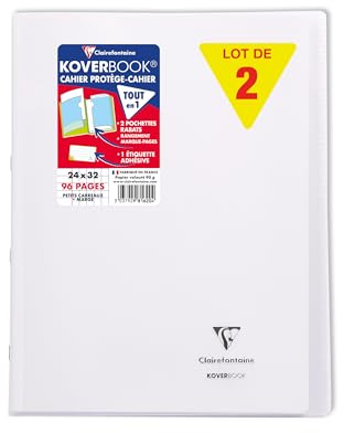 Clairefontaine 981620C - Packung mit 10 Heften Koverbook DIN A4+, 24x32cm, 48 Blatt kariert mit Rand, 90g, Einband PP, Transparent, 1 Pack