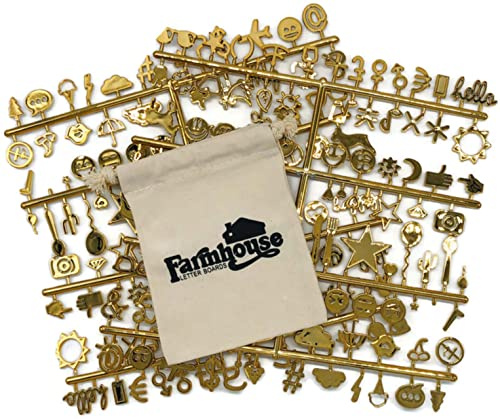 Farmhouse Letter Boards Shiny Gold Letter Set for Changeable Felt Letter Boards, 3/4'' 198 Characters (Includes Symbols / Emojis / Words) & Burlap Storage Bag (Gold)