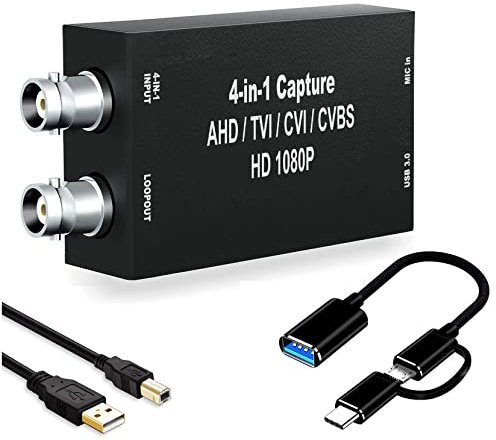 AHD Capture Card with Loopout, 1080P AHD/TVI/CVI/CVBS/AV/RCA to USB 3.0 Video Capture Card, BNC to USB Capture Card for Streaming Game Streaming Video Recording for Windows, Linux, OS