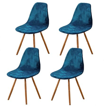 Highdi Stuhlhussen 4er Set Esszimmer Samt Strech Esszimmerstühle Bezug Pfauenblau Bnehmbare Waschbar Antirutsch Stuhlbezug Universal Küchenstühle Husse Stuhlabdeckung Elegante für Wohnzimmer