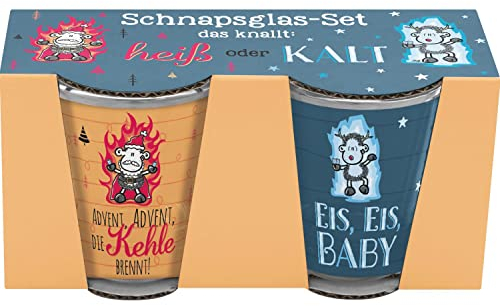 Sheepworld Schnapsglas-Set Eis und Kehle | Geschenkset mit 2 Schnapsgläsern, Glas, 6 cl, Mehrfarbig | Geschenk Winter, lustiges Geschenk | 49957