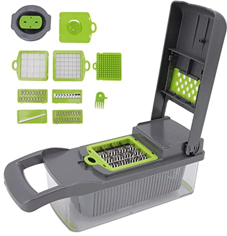 Cortador de verduras, picador de cocina 14 en 1, cortador de verduras, cortador de verduras con separador de clara de huevo, 6 cuchillas, cortador de alimentos, espiralizador manual