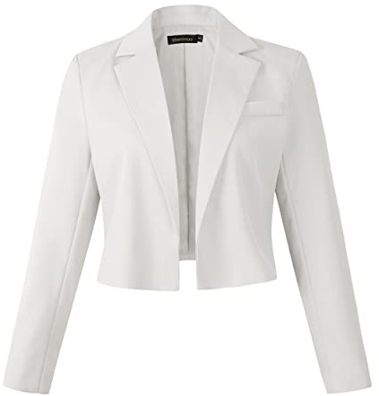 Beninos Womens Long Sleeve Open Front Cropped Blazer Jacket (806 White, L)
