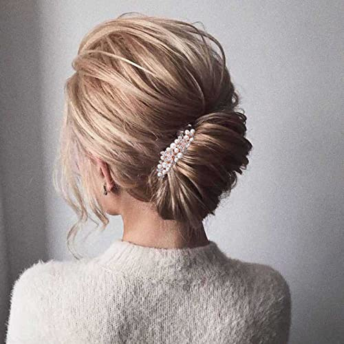 Wendalern Braut Haarspange Barrette Mit Perle Und Strass - Glänzend Kristall Haarspange Kopfbedeckung Mit Blattgold - Hochzeit Haarschmuck Für Frauen Und Mädchen