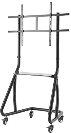 Hama TV-Wagen Trolley (fahrbarer TV-Ständer für 49-100 Zoll, höhenverstellbar, Mobile TV-Halterung mit feststellbaren Rollen, HiFi-Regal, VESA-kompatibler Bodenständer TV rollbar) schwarz