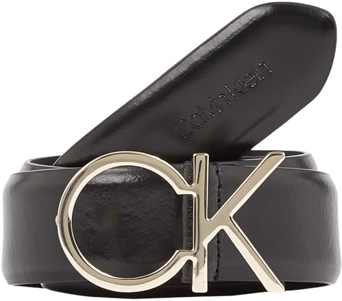 Calvin Klein Damen Gürtel Re-Lock Logo Belt 3,0 cm Ledergürtel, Schwarz (Ck Black), 85 cm