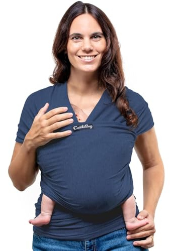 Cuddlebug Fascia Porta Bebè Elastica, Neonato, 3-16 kg, Blu Navy | Tessuto Traspirante, Fascia a Mani Libere, supporto Sano per le Anche con Elasticità Delicata fin dal primo giorno.