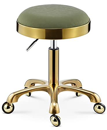 Samnuerly Pediküre-Hocker, Rollsalon-Hocker, verstellbare drehbare Arbeitsstühle, Barhocker zum Sitzen für Friseure, runde Fußstütze aus Metall mit 5 Rädern, wasserdicht (Farbe: Grün)