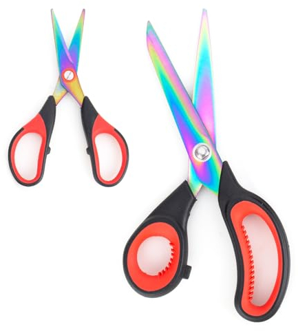 bssmmai Lot de 2 paires de ciseaux de couture multi-usages en acier inoxydable revêtu de titane, ciseaux à tissu tranchant, ciseaux à tissu pour bureau, maison, usage général, artisanat professionnel