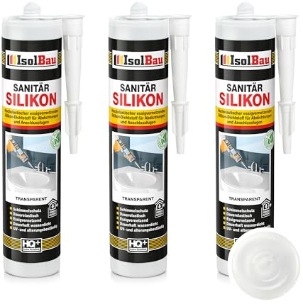Isolbau Sanitär Silikon 3 x 300 ml Transparent - Hochelastischer Silikon-Dichtstoff für Abdichtungen & Fugen - wasserdicht - Kartusche