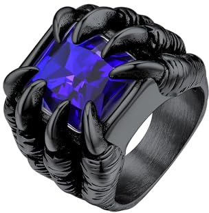 Bestyle Zirkonia Dragon Claw Bandring, Textgravur, Edelstahl, Gothic Dragon Ring Synthetischer Achat Ring für Männer, Vintage Daumen Pinky Ring, Personalisierte Geschenk für ihn, Ringgröße 54-72