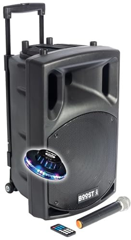 Enceinte Active BOOST150VHF-BT Portable Autonome - 800W -1 5/38CM avec USB-MP3, REC, VOX, Bluetooth, 1 Micro VHF, Lumière OVNI
