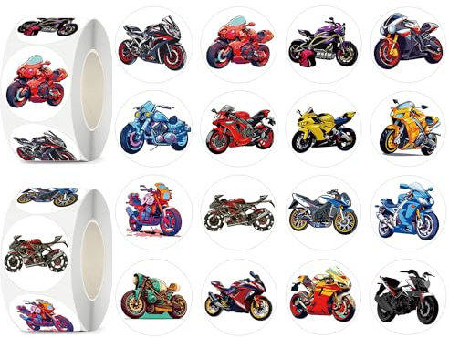 UVUXO 600 Pcs Motorcycle Stickers Rolls for Kids-Round 1.5 Inch 16 Tyles Cartoon Racing Kindergarten Stickers Teacher Sticker for Kids Birthday Party School Reward Giveaways