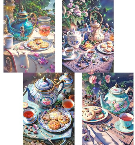 TDFERAN/30x40CM 4 Stück Diamond Painting Keks, 5D Küche Diamant Painting Bilder Kaffee, Full Drill Diamant Malerei Tee, kreatives Hobby/Wanddekoration/Basteln, Malen & Handarbeiten Erwachsene