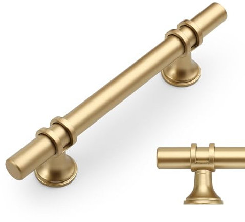 Amerdeco 10 Stück Möbelgriffe Gold, 96mm Lochabstand, Schrankgriffe, Küchengriffe, Schubladengriffe für Küchenschränke und Kleiderschränke UK0002