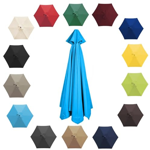 200cm 2.7m 300cm Umbrella Replacement Parasol Canopy, Garden Parasol Canopy Cover For Patio Sun Umbrella, 6 Arms/8 Arms Replacement Parasol Cover, Market Table Umbrella Replacement Top(Color:Lake blue