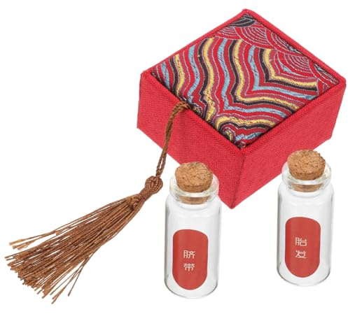 GARVALON Erinnerungsbox für Babys mit Glasflasche zur Aufbewahrung von Milchzähnen Haaren und Nabelschnur Elegant Geschenk | Flasche für Fötalhaare, Kunstharz und Glas, Elegantes Erinnerungsset für Geschenk und Weihnachten