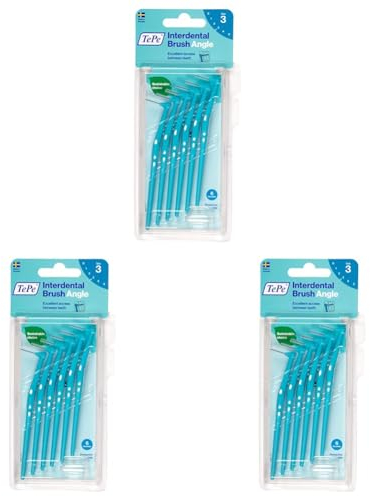 TePe Angle Interdentalbürste Blau (ISO Größe 3: 0,6 mm) / Kontrollierte Reinigung der Zahnzwischenräume auch an schwer zugänglichen Stellen / 1 x 6 Angle Interdentalbürsten (Packung mit 3)