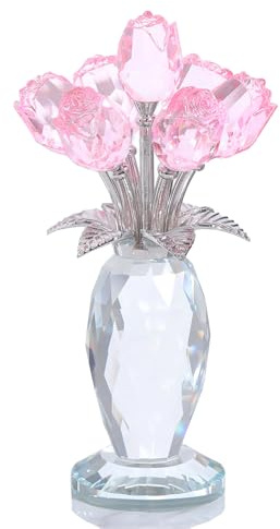 Ornalrist Crystal Pink Rose Bouquet Figurine Gifts for Women Wife Ornaments | Glass Pink Rose Bouquet Floral Figurine Paperweight Gifts for Friend Mum on Christmas Birthday Valentine's Mother's Day